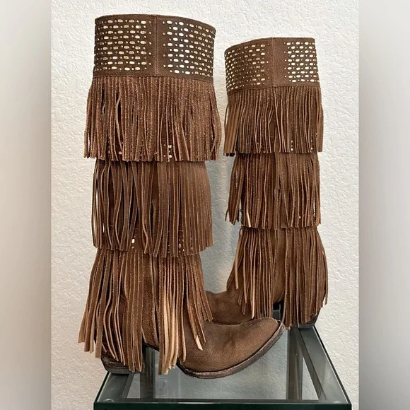 Old Gringo Triple Fringe Alsie Tall Knee w/ Zipper Western Boot 7 B - Picture 2 of 5
